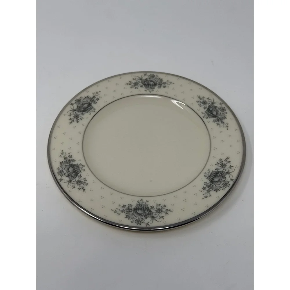 Lenox Beacon Hill Bread and Butter Plate Ivory Platinum Trim Grey Floral E502